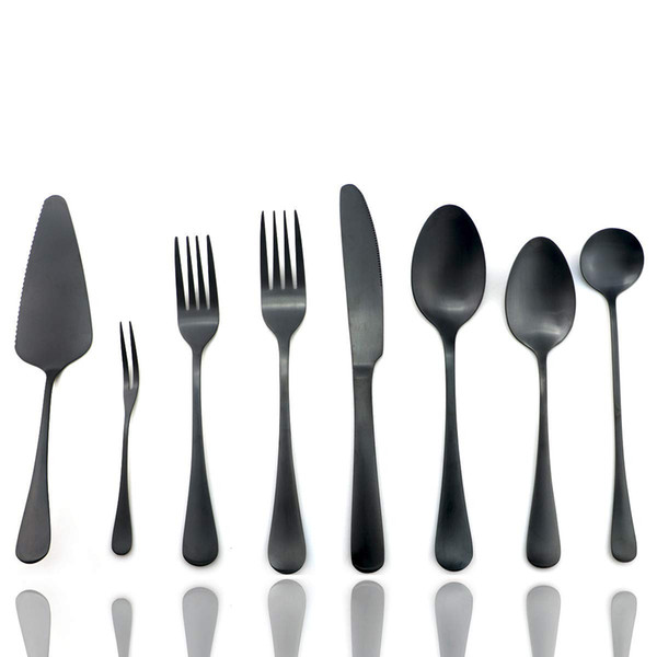 Luxury Fruit Fork Steak Knife Cutlery Cake Shovel Stainless Steel Dinnerware Dinner Steak Knife Titanium Black Teaspoon Party