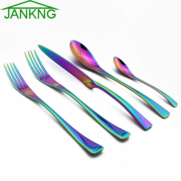 JANKNG 20-Piece 18/10 Stainless Steel Dinnerware Set Rainbow Cutlery Dinner Knife Fork Fork Teaspoon Tableware Service for 4