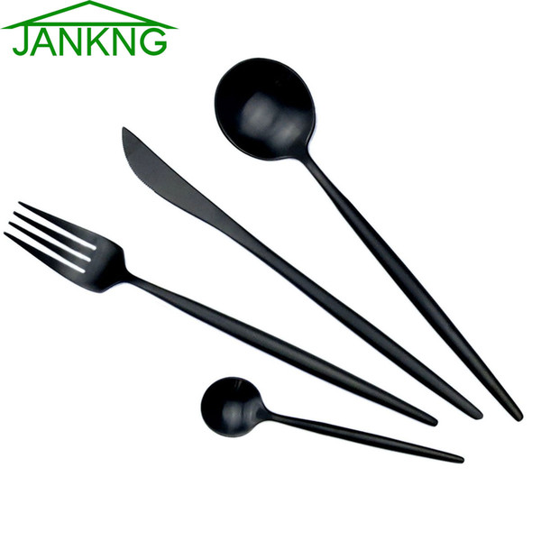 24Pcs/Lot European Black Stainless Steel Flatware Luxury Matte Spoon Fork Knife Cutlery Set Dinnerware Tableware for 6