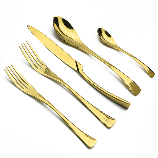 20Pcs/Set 304 Stainless Steel Dinnerware Set Mirror Gold Cutlery Set Knife Fork Dessert Fork TeaSpoon Cutlery Service for 4