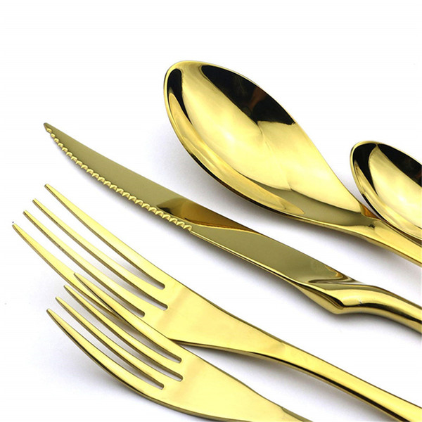 30PCS New Arrival Shiny Gold 304 Stainless Steel Cutlery Set Dinnerware Set Silverware Fork Steak Knife Tableware Service for 6