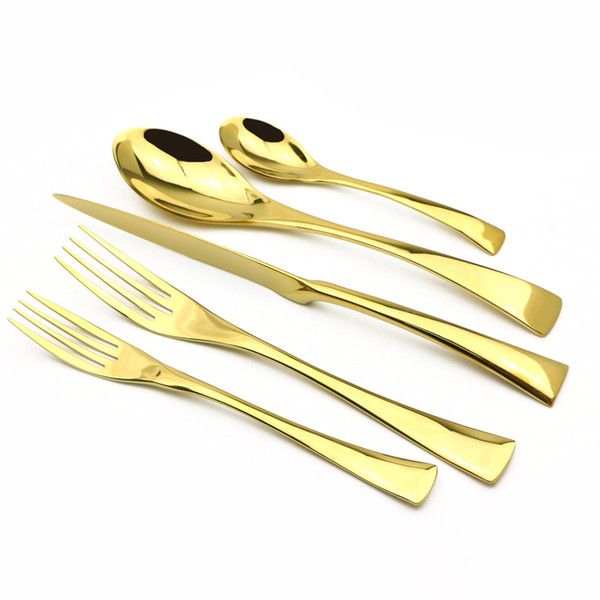 30Pcs/Set 304 Stainless Steel Dinnerware Set Mirror Gold Cutlery Set Knife Fork Dessert Fork TeaSpoon Cutlery Service for 6