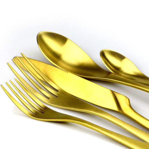 30PCS Dinnerware Set Gold Matte Stainless Steel Silverware Dinner Forks Knives Scoop Set Tableware Set Utensils For 6