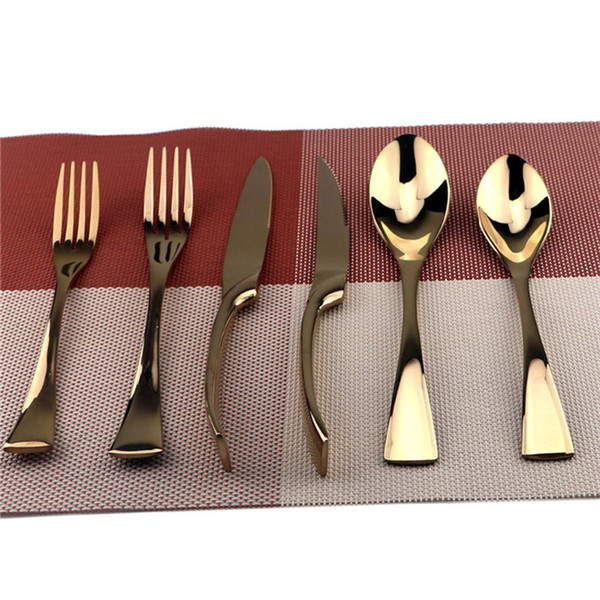 JANKNG 4 colors 18/10 Stainless Steel Black Dinnerware Set Gold Cutlery Set Fork Knife Scoops Wedding Silverware Steak Set 6Pcs