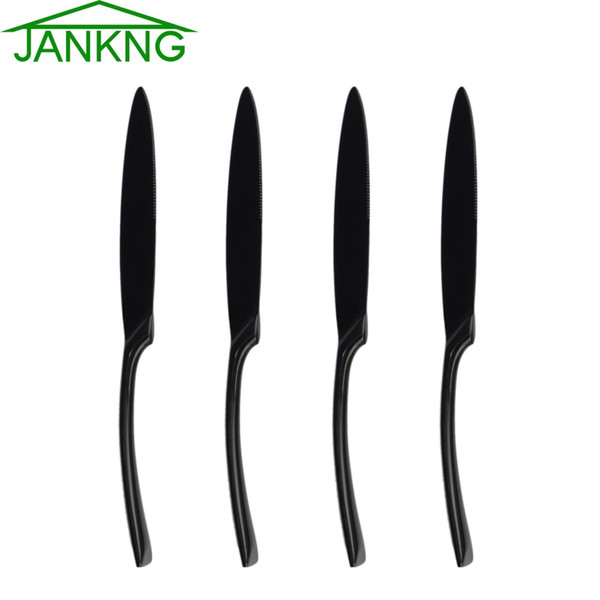 JANKNG 4Pcs/Lot Luxury Black Dinner Knife Dinnerware Set Stainless Steel Flatware Knife Set Tableware Cutlery Steak Knives Set