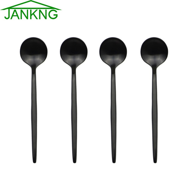 JANKNG 4 Pcs/Lot 18/10 Stainless Steel Teaspoon Black Mix Coffee Spoon Luxury Kids' Mini Spoon for Dessert Ice Cream Tableware set