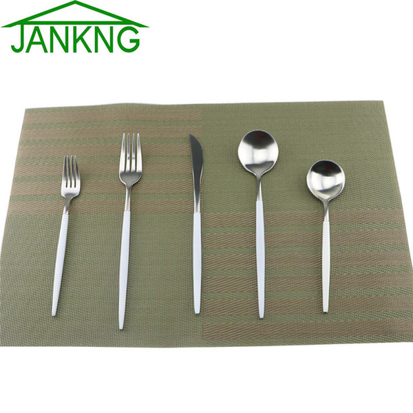 JANKNG 5pcs/1Lot Luxury Plated Flatware set 304 Stainless Steel New Style Dinner Knives Forks Scoops Dinnerware Service for 1