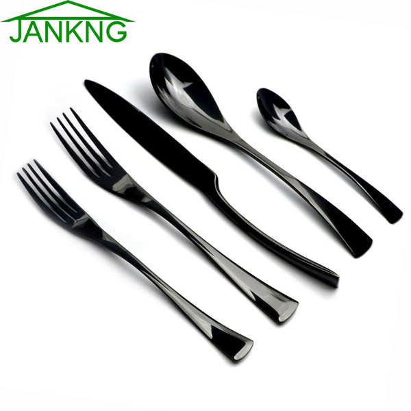 JANKNG 2018 20-Piece 18/10 Stainless Steel Flatware Set Mirror Polishing Black Dinnerware Serive for 4