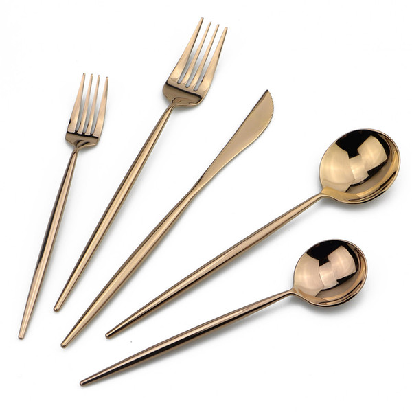 JANKNG 5-Pieces 304 Stainless Steel Dinnerware Set Rose Gold Rose Silver Colorful Cutlery Knife Fork Dessert Teaspoon Tableware