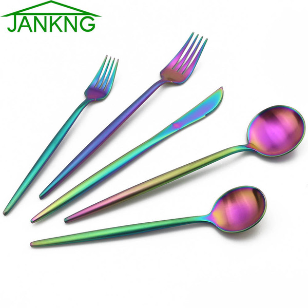 JANKNG 1-Piece Rainbow 18/10 Stainles Steel Dinnerware Set Colorful Dinner Butter Knife Fork TeaSpoon Silverware Set Cutlery Set