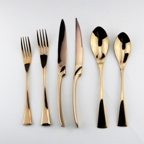 6/24/36Pcs/Lot Rose Gold Cutlery Set 18/10 Stainless Steel Dinnerware Set Knife Scoops Silverware Fork Tableware Set Dessert Fork