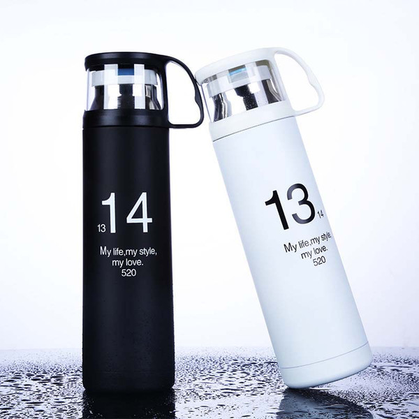 Creative Stainless Steel Business Water Cup 1314 Couple Cup Warhead Transparent Cover Vacuum Thermos Cup Gift 500ML