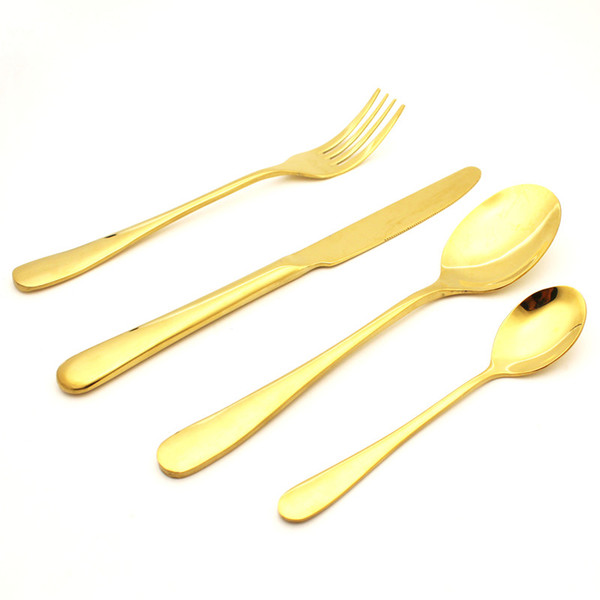 High-grade gold cutlery flatware set spoon fork knife tea spoon stainless steel dinnerware set kitchen tool