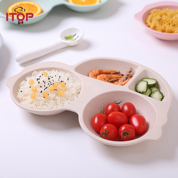 Kids Feeding Tableware Bamboo Fiber Green Cartoon Shape Dinnerware Sets Bowl Baby Children Plate Rice Feeding Tableware