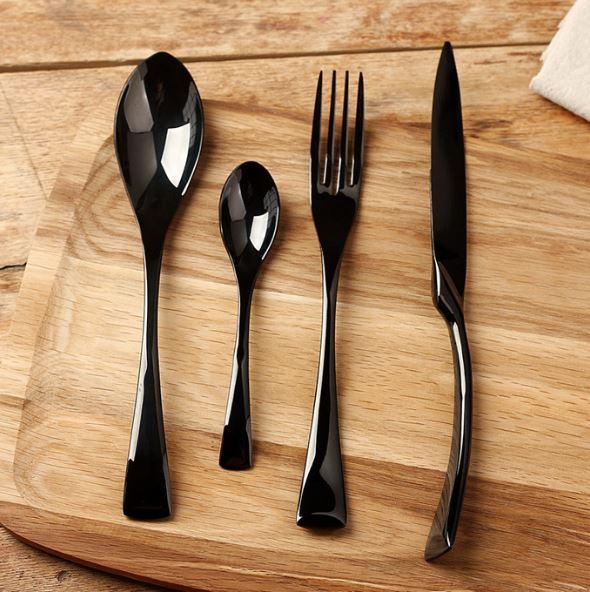 Dinnerware Sets new Black Rose Dinnerware Set high Quality Stainless Steel Dinner Knife and Fork and soup coffee Spoon Teaspoon Cutlery h122