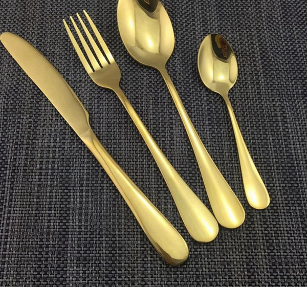 Stainless Steel Gold Dinnerware Cutlery Dishwasher Tableware Knife Fork Teaspoon Cutlery Set Tableware 4 Piece/Set KKA2313