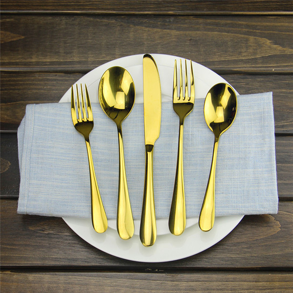 5 Piece Gold Flatware Set Luxury Rose Gold Cutlery Set Stainless Steel Dinner Spoon Knife Fork Tableware for Home Kitchen Restaurant