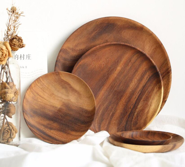 New Art plate Acacia Wooden Dishes & Plates Tray Dinner Plate Food Dessert Tea Plate Round Square Rectangle Dinnerware Wholesale