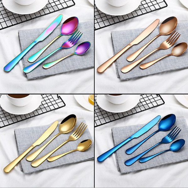 High-grade Stainless Steel Flatware Set Spoon Fork Knife Teaspoon Luxury Cutlery Dinnerware Set 401 Stainless Steel Tableware Sets