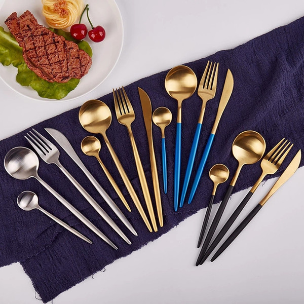 2018 New Design High Quality 4 Pcs/set Portable Luxury Gold Cutlery Set Western 304 Stainless Steel Dinnerware Travel Dinner Tableware Set