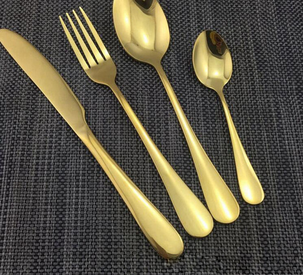 4 Piece/Set Gold color Stainless Steel Dinnerware Sets Tableware Knife Fork Teaspoon Luxury Cutlery Set Tableware Set