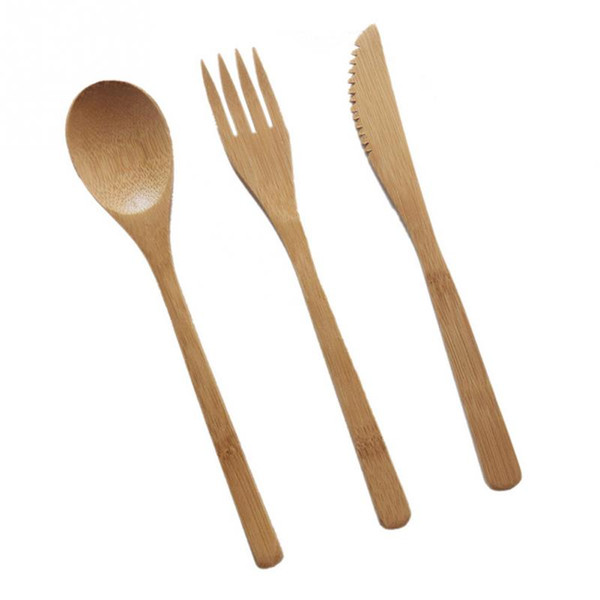 3Pcs/Set Eco-friendly Japanese Portable Cutlery Set Bamboo Dinnerware Set Knife Fork Dinner Tableware Set With Cloth Pouch