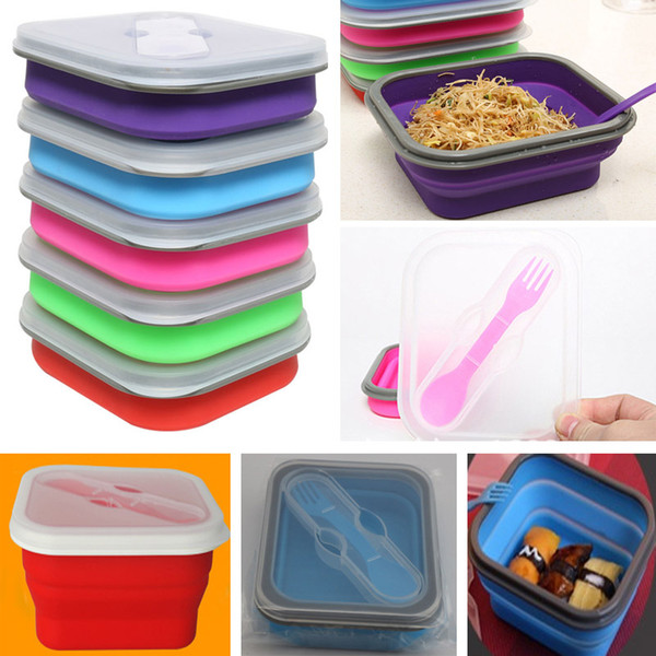 600ML Outdoor Portable Fold Lunch Boxs Silicon Microwave Dinnerware Lunchbox Bowls Container Baby Kids Box Dishes HH-B14