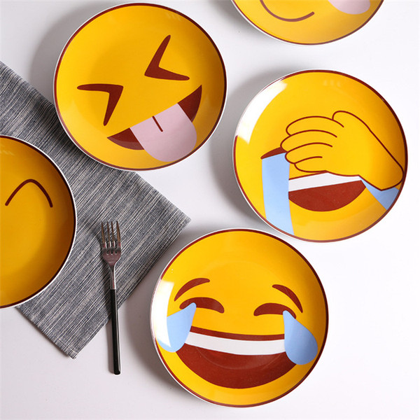 Creativity Emoji Expression ceramic disk 8 Inch Tableware For Salad Cake Food Round Dishes Creative Gifts IA726