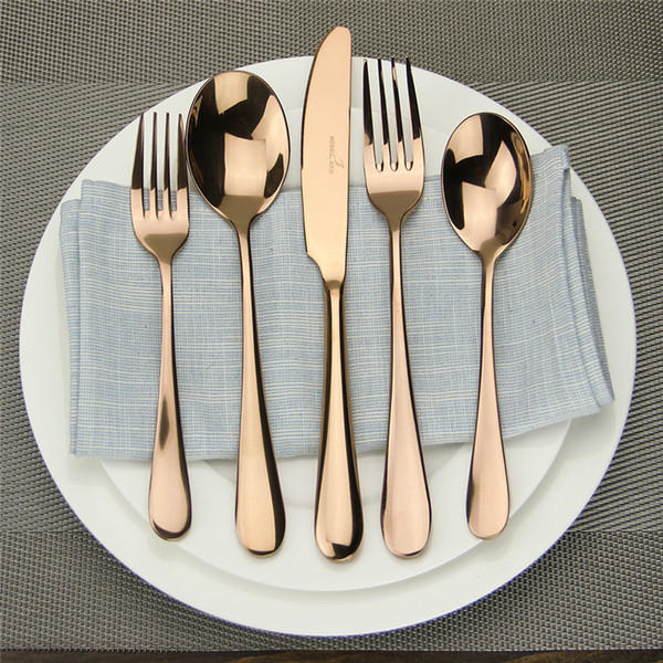 High-grade Stainless Steel Flatware Set Rose Gold Cutlery Matte Black Dinnerware 5 Pieces Romantic Gold Tableware Knife Spoon Fork Set