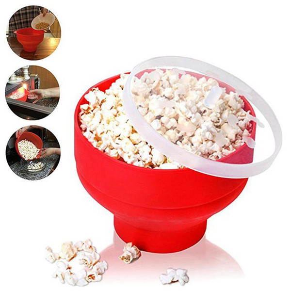 New FDA Silicone Red Popcorn bowl Home Microwaveable Pop Corn Maker Bowl Microwave Safe Popcorn Bakingwares Bucket