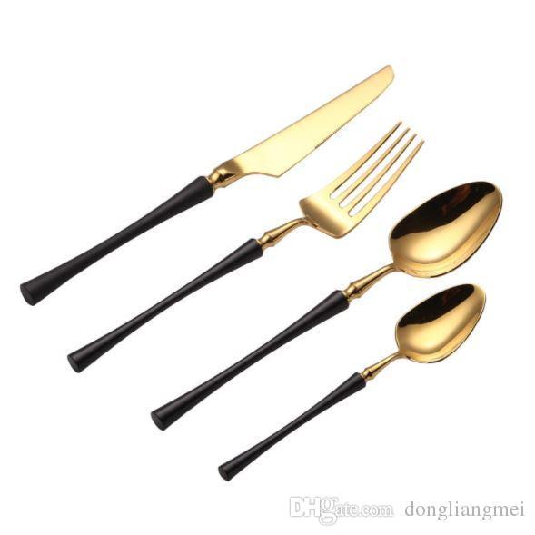 High-grade Gold Cutlery Flatware Set Spoon Fork Knife Tea Spoon Stainless Steel Dinnerware Set Luxury Cutlery Tableware Set wn585 10set