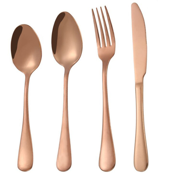 Fancy Wedding Rose Gold Cutlery Set, Shiny Rose Gold Flatware Set, 4pcs Rose Gold Flatware Set