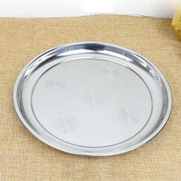 Stainless steel plate round large disk shallow tray tray Western dish plate flat bottom restaurant hotel