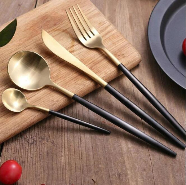 Eco-friendly Japanese dinnerware cutlery set stainless steel gold plated flatware quality tableware household wholesale