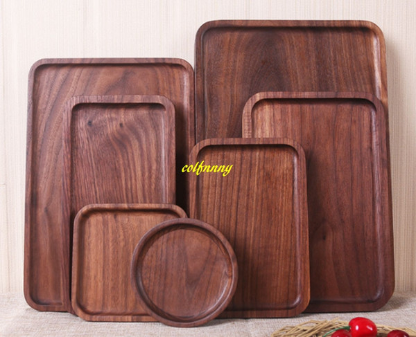 20pcs/lot Black walnut Wooden food Fruits Tray Goods Storage Breakfast Serving Plate Snack Dessert Containers Trays Box Plate Dish