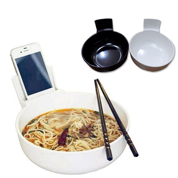 Creative Bowl with Cell Phone Holder for Mobile Phone Users White Black Melamine Bowl 2L Large Size Ramen Bowls Tableware ZA2668