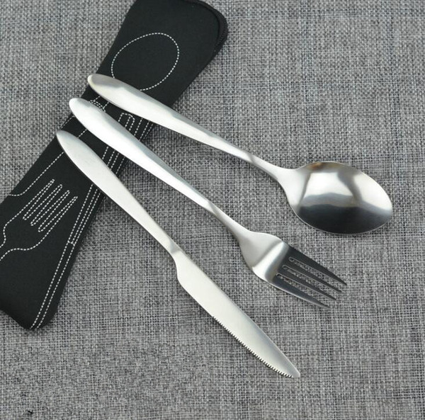 Portable Dinnerware Set Stainless Steel Tableware Set outdoor travel Camping Cutlery Set Fork 3pcs/Set 4 Colors