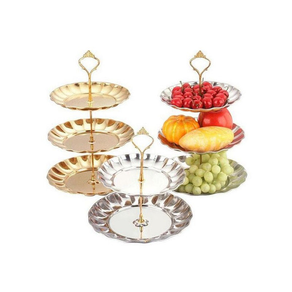 Stainless Steel 3-Tiered Fruits & Desserts Silver Gold Cake Stand Plate Display For Wedding Party Birthday Decoration ZA1548