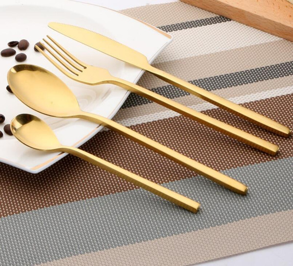 Top Selling Stainless Steel plated gold Western Food Dinnerware Cutlery Fork Knife & Scoop Tableware Cutlery Set LX6139