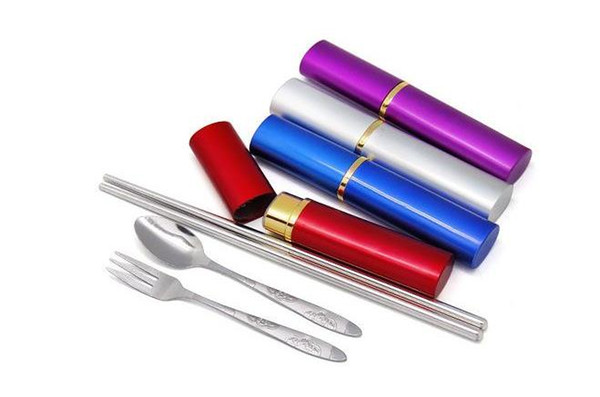 Hot!!! Portable Travel tableware Three-piece stainless steel utensils (chopsticks, fork and spoon) Pen style tableware Camping Tableware