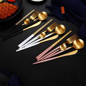 Stainless Steel Cutlery 5pcs Set 3 Colors Western Food Chopstick Fork Teaspoon Knife Tableware Sets OOA6345