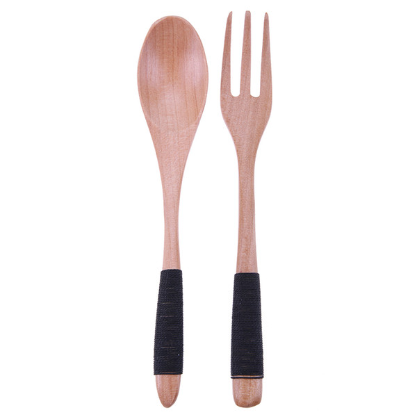 Wooden Scoop chopsticks Set Vintage Large Honey Scoop Wood Tableware Long Handled Fork Kitchen accessories E5M1