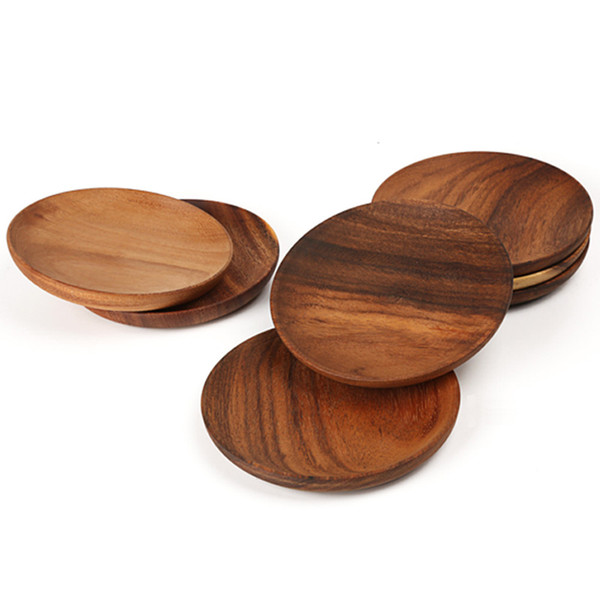 (Diameter 15CM) Handmade Wood Round Plate For Fruits Serving Tray Tableware Storage Tray Dish Dessert Biscuits