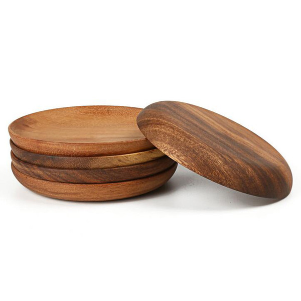 Natural Wood Dessert Plate Round the afternoon tea dishes Solid Wood Creativity Tableware Plate Tray (Diameter 15CM)