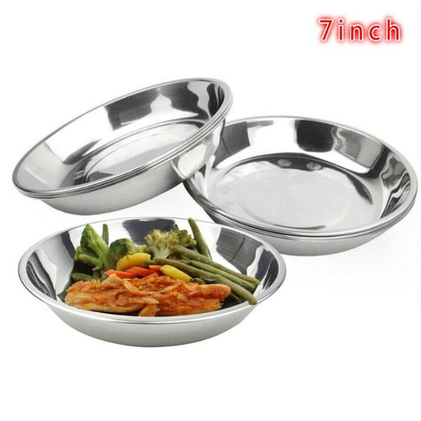 Camping 17.8cm Dia Stainless Steel Tableware Dinner Plate Food Container (Color: Silver)