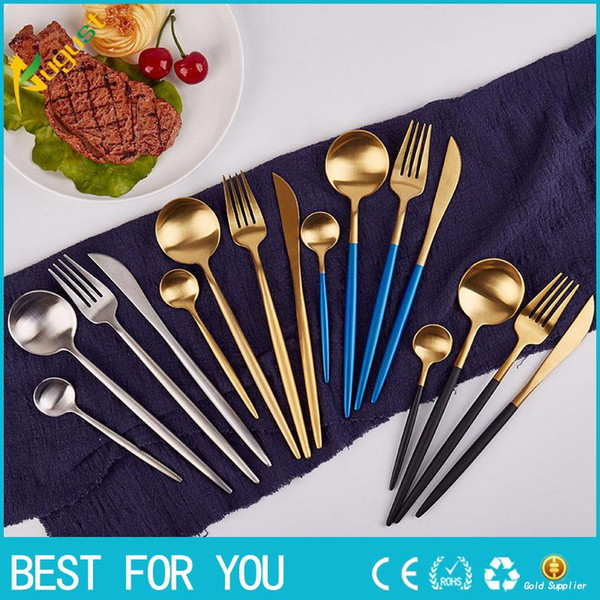 Elegant Dinnerware Sets Stainless Steel Cutlery Tableware Suit Portuguese Cutlery Round Dinnerware Western Cutlery High Quality