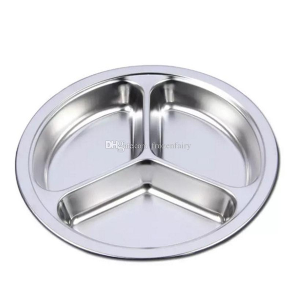 25.5CM Stainless Steel Fast Food Tray Restaurant Hotel Service Tray 3-Grid Round Snack Tray Kitchen Canteen Dining Plate aa879-884 20171222