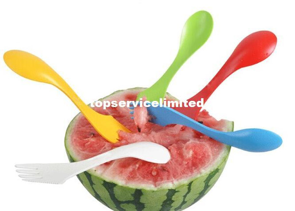 DHL Freeshipping 200pcs Plastic spoon fork- outdoor spork 6 colors