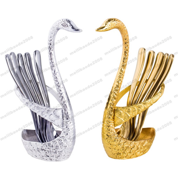 Silver swan fruit fork dessert set Fashion creative suits Luxurious gold fruit dessert fork cutlery quality wedding gift MYY