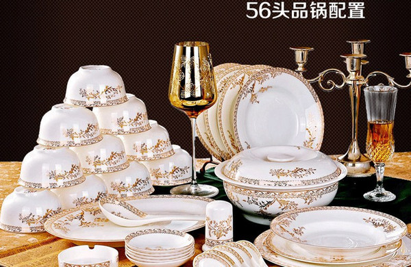 Free Shipping!! AAAA real 56 bone China Kitchen Dinnerware Sets With Pan pot Swan Lake